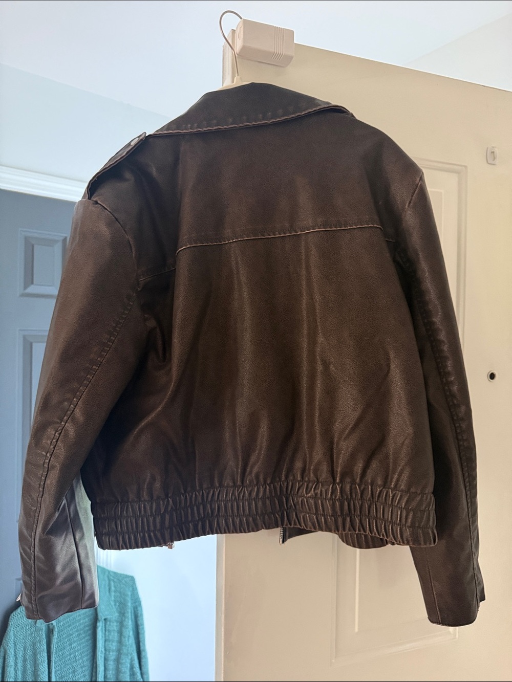 Dark Brown Leather Zip Jacket - Picture 2 of 3